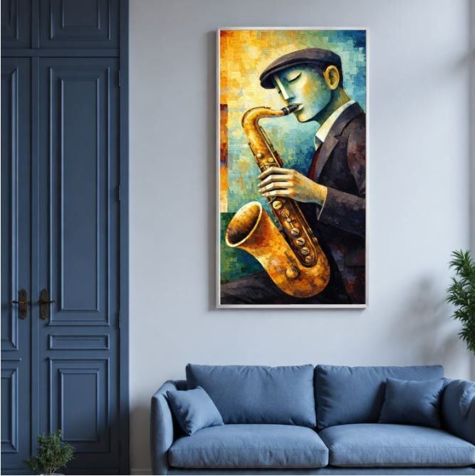 Saksafoncu Yağlıboya Tablo – Modern Müzisyen Figürü