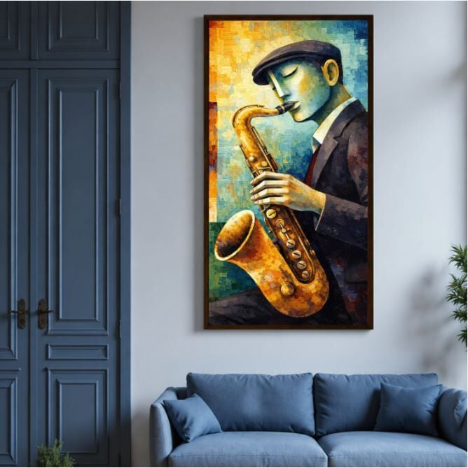 Saksafoncu Yağlıboya Tablo – Modern Müzisyen Figürü