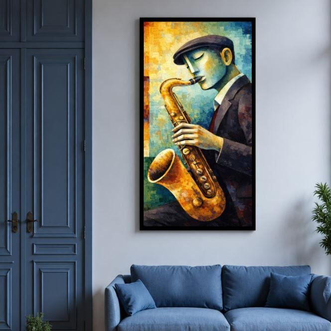 Saksafoncu Yağlıboya Tablo – Modern Müzisyen Figürü
