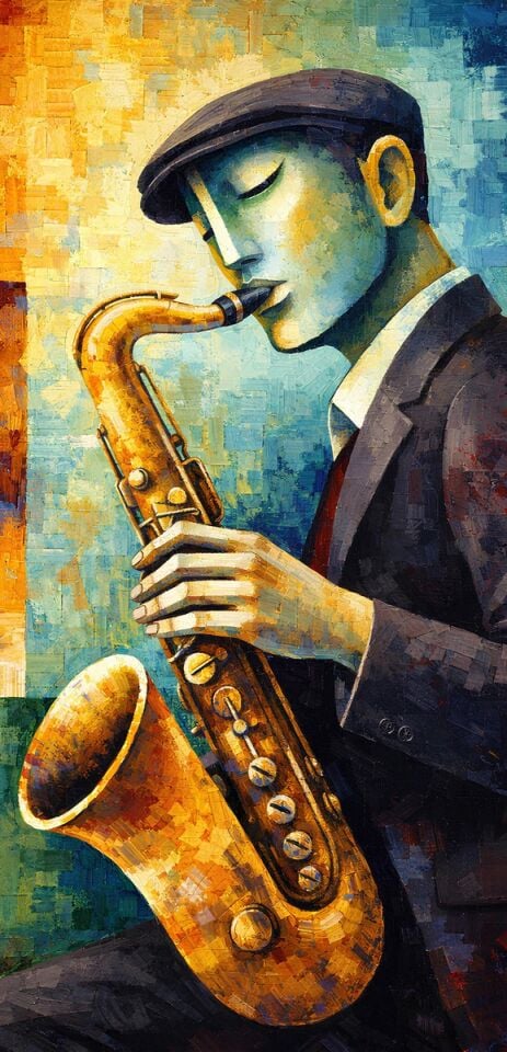 Saksafoncu Yağlıboya Tablo – Modern Müzisyen Figürü