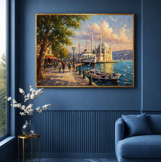 Ortaköy Camii Dokulu Yağlı Boya Tablo – Boğazda Gün Batımı
