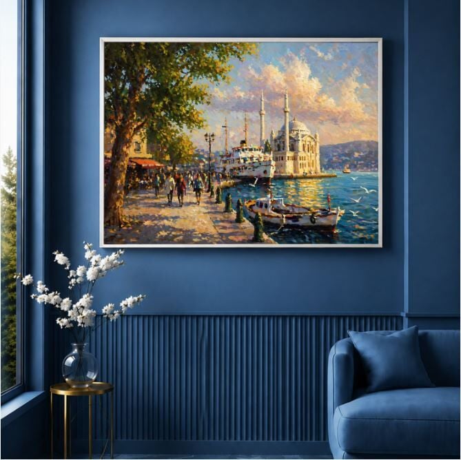 Ortaköy Camii Dokulu Yağlı Boya Tablo – Boğazda Gün Batımı