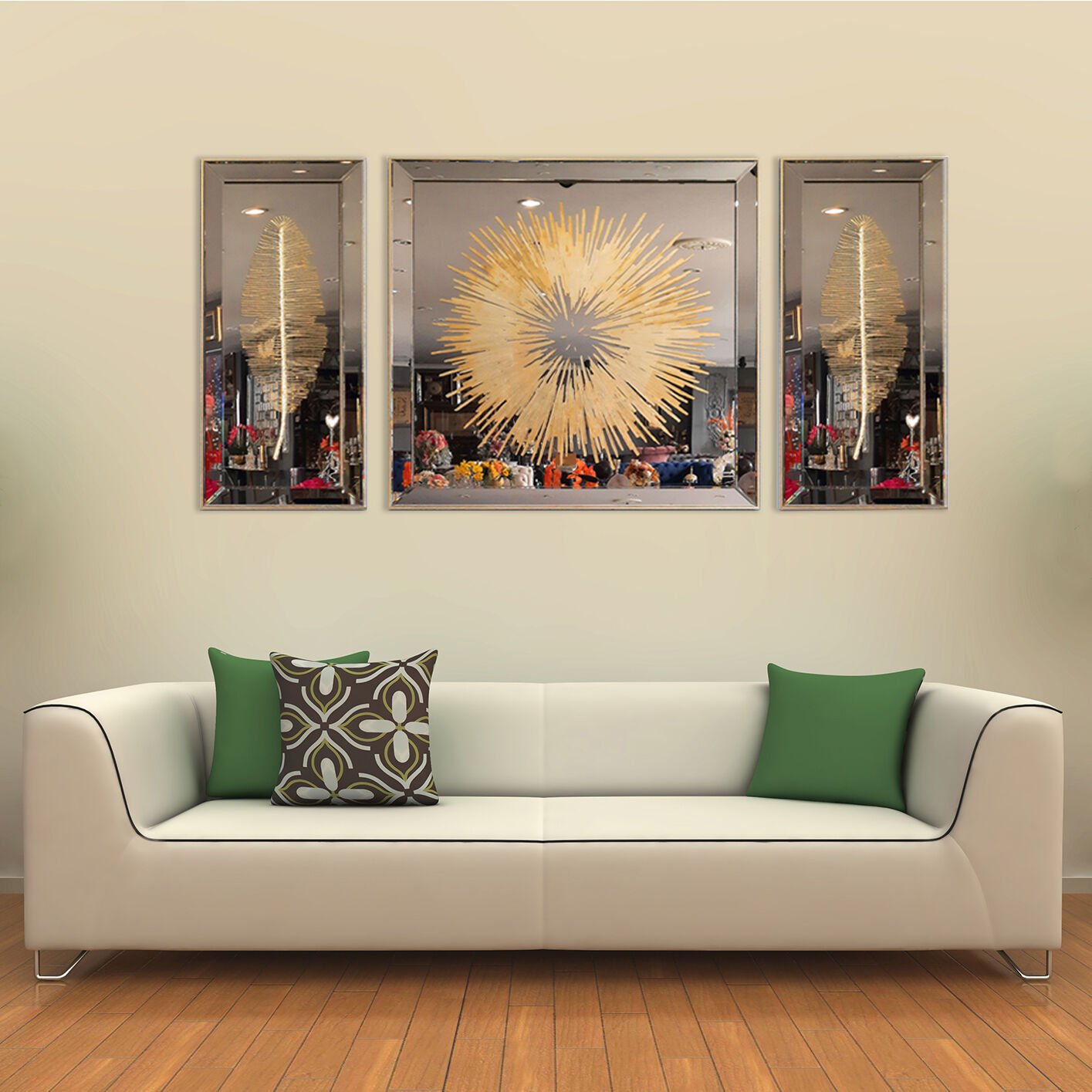 Almira Kara Dekoratif Aynalı Tablo 40x90-90x90-40x90 cm - Altın