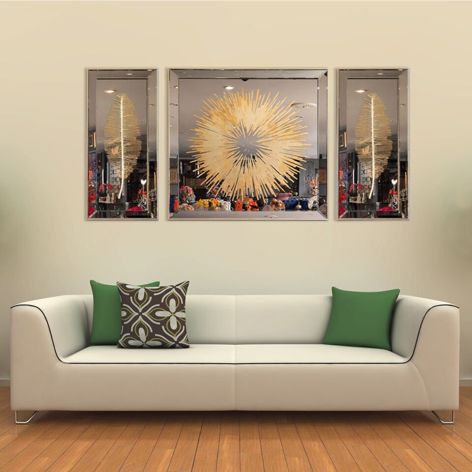 Almira Kara Dekoratif Aynalı Tablo 40x90-90x90-40x90 cm - Altın