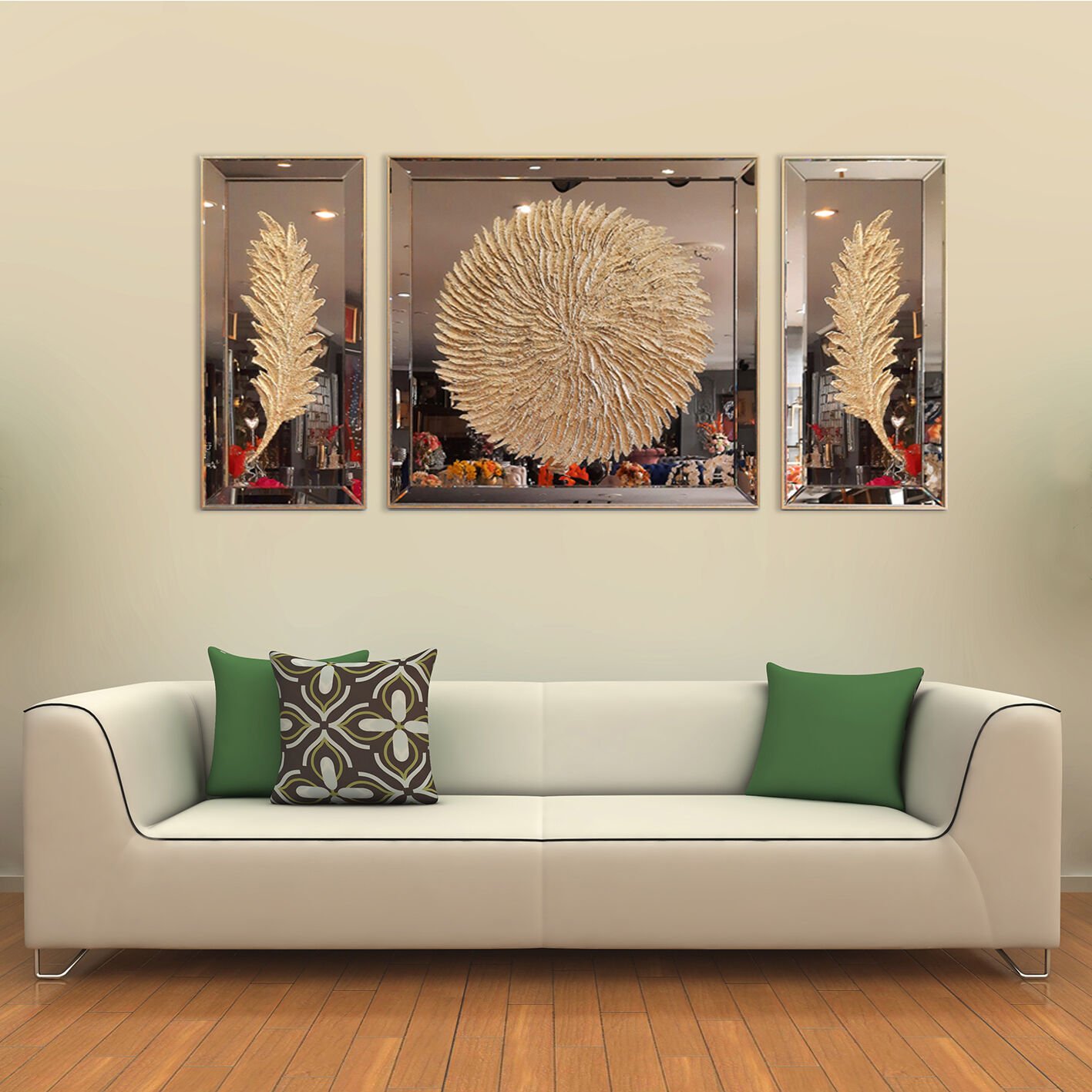 Almira Güneş, Dekoratif Ayna Tablo 40x90-90x90-40x90 cm - Altın