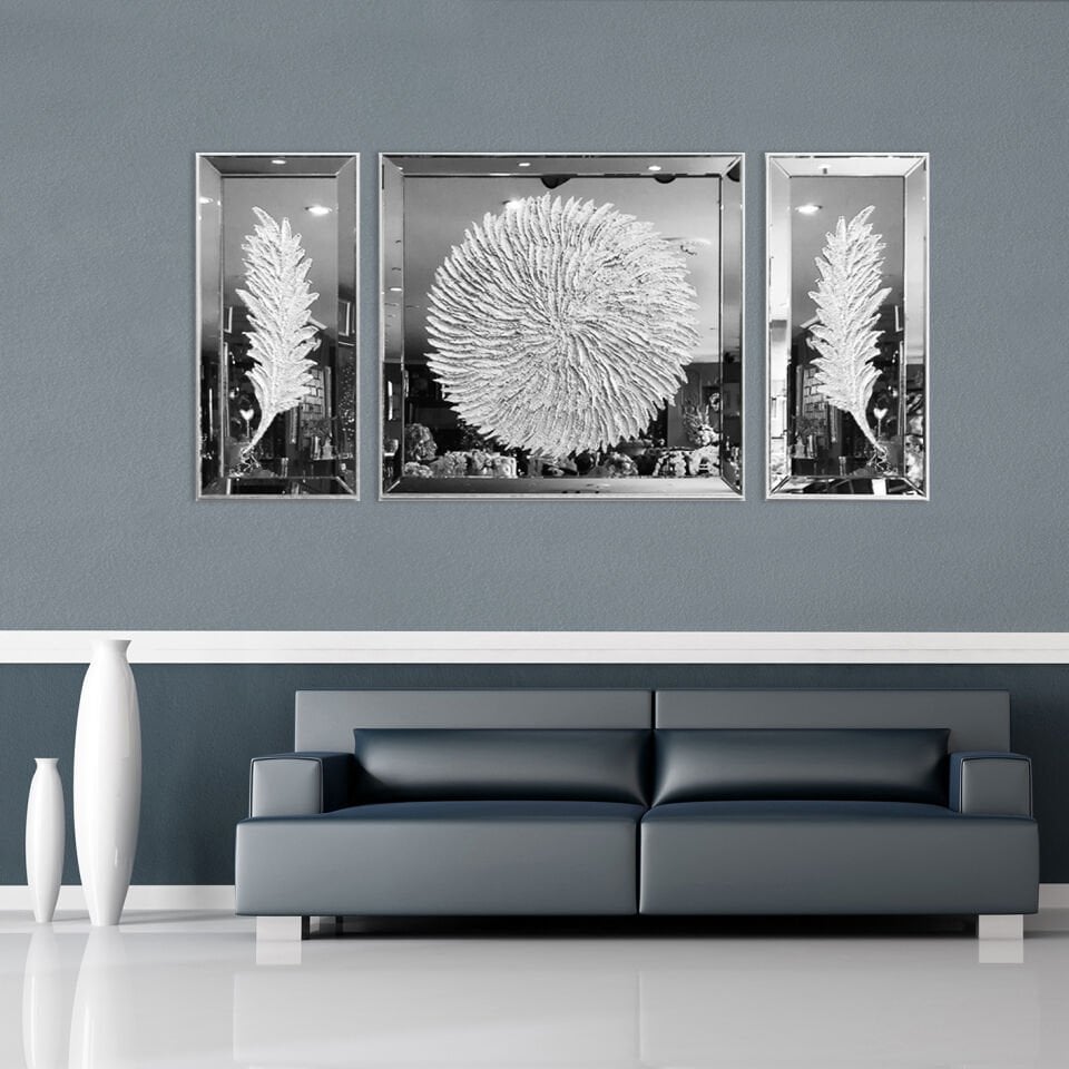 Almira Güneş, Dekoratif Ayna Tablo 40x90-90x90-40x90 cm - Gümüş