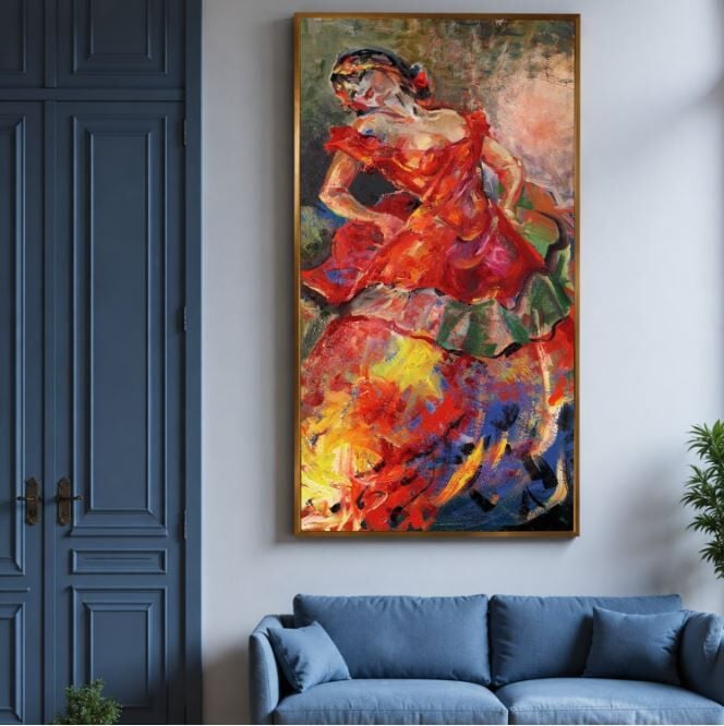 Dans Eden Kadın Yağlıboya Tablo – Kırmızı Elbiseli Figür