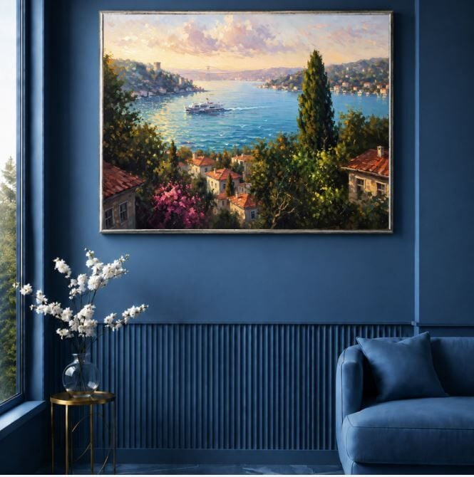 İstanbul Boğaz Manzaralı Dokulu Yağlı Boya Tablo