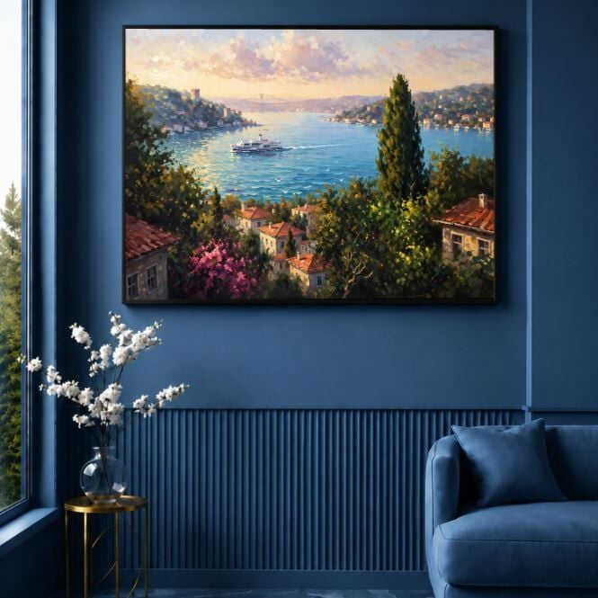 İstanbul Boğaz Manzaralı Dokulu Yağlı Boya Tablo