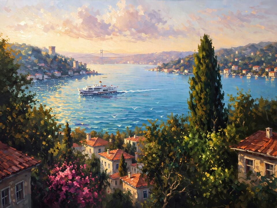 İstanbul Boğaz Manzaralı Dokulu Yağlı Boya Tablo