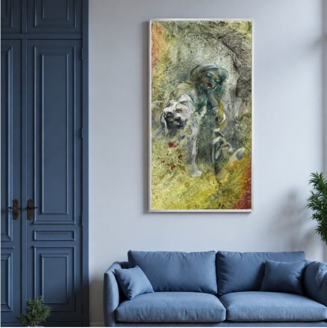 Kadın ve Aslan Yağlıboya Tablo – Soyut Figüratif