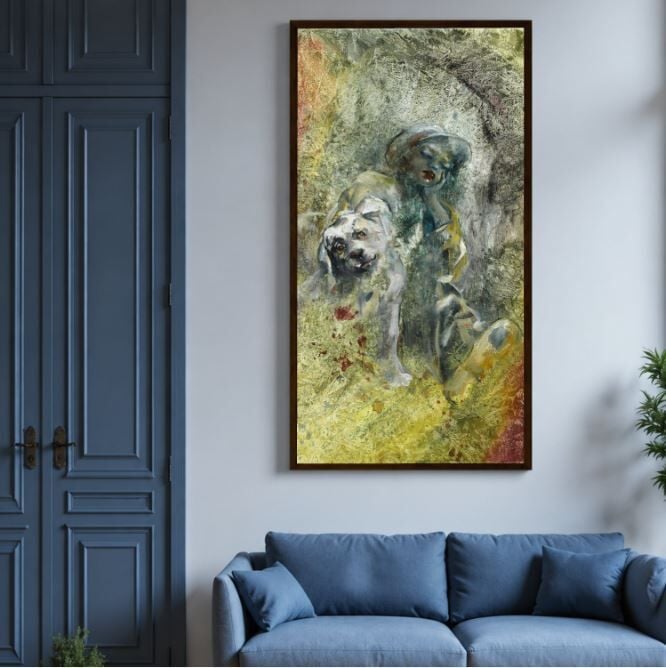 Kadın ve Aslan Yağlıboya Tablo – Soyut Figüratif
