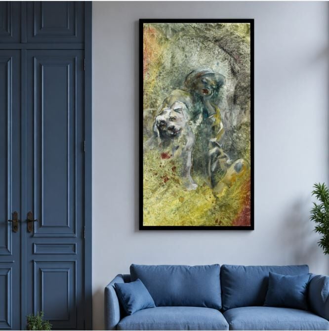 Kadın ve Aslan Yağlıboya Tablo – Soyut Figüratif