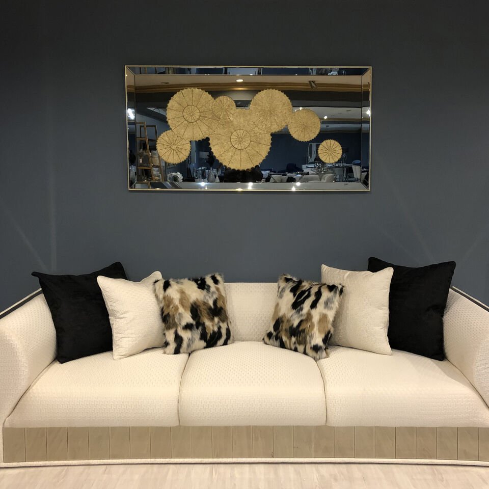 Almira Flowers Dekoratif Aynalı Tablo 80x155 cm - Altın