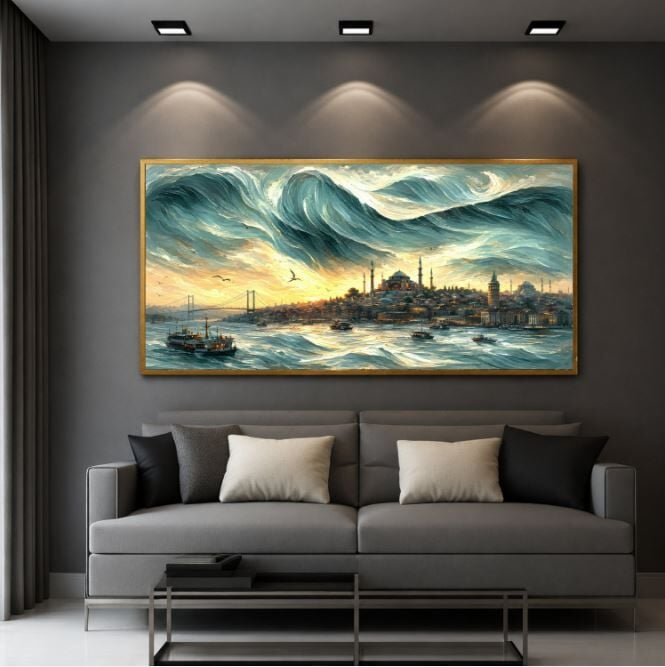 İstanbul Yağlıboya Tablo – Boğaz ve Dalgalı Deniz