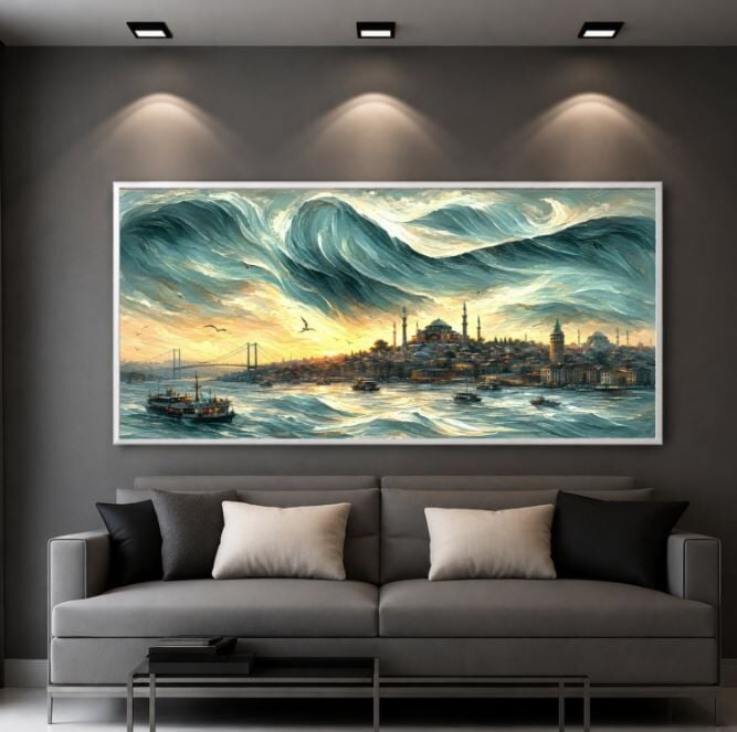 İstanbul Yağlıboya Tablo – Boğaz ve Dalgalı Deniz