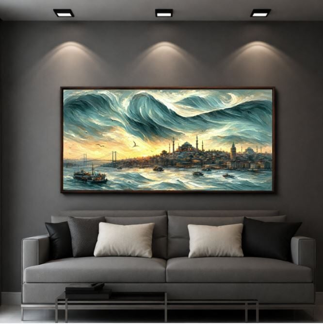 İstanbul Yağlıboya Tablo – Boğaz ve Dalgalı Deniz
