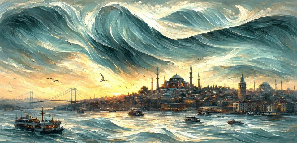 İstanbul Yağlıboya Tablo – Boğaz ve Dalgalı Deniz