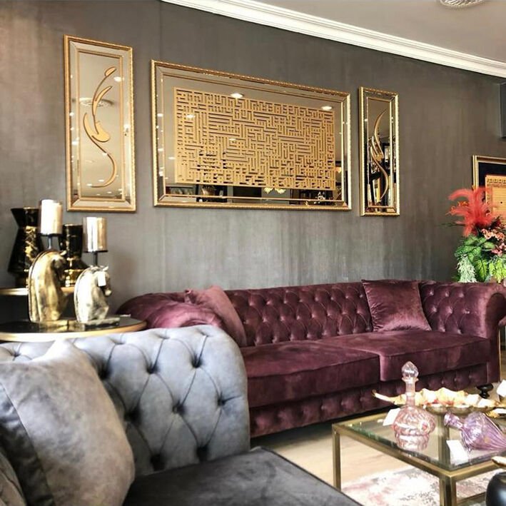 Kufi Ayetel Kursi Takım 40x100-80x140-40x100 cm - Altın