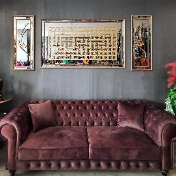 Kufi Ayetel Kursi Takım 40x100-80x140-40x100 cm - Altın