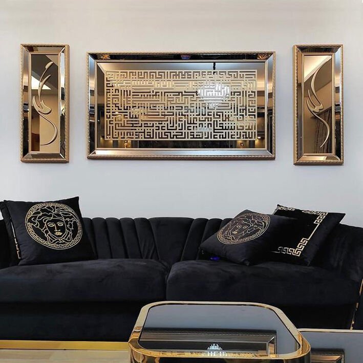 Kufi Ayetel Kursi Takım 40x100-80x140-40x100 cm - Altın