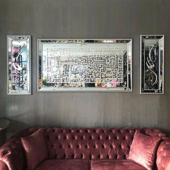 Kufi Ayetel Kursi Takım 40x100-80x140-40x100 cm - Gümüş
