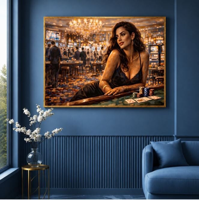 Kadın Portre Tablosu Casino Gecesi Zarafeti