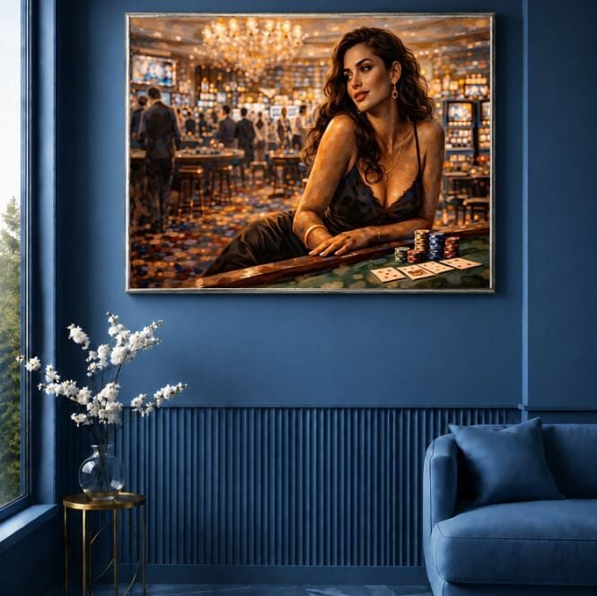 Kadın Portre Tablosu Casino Gecesi Zarafeti