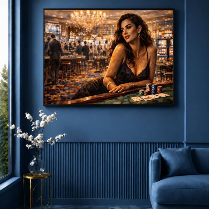 Kadın Portre Tablosu Casino Gecesi Zarafeti