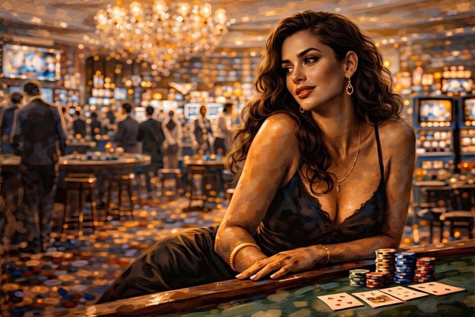 Kadın Portre Tablosu Casino Gecesi Zarafeti