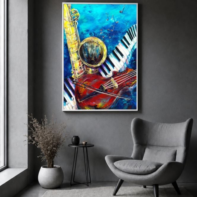 Müziğin Renkleri Müzik Temalı Dokulu Yağlı Boya Tablo