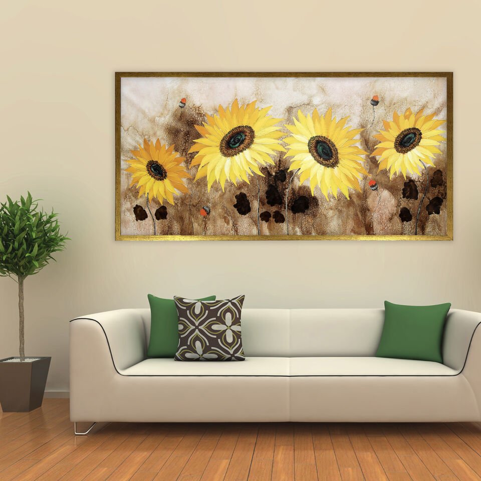 Güneşin Çiçekleri Dokulu Yağlıboya Tablo
