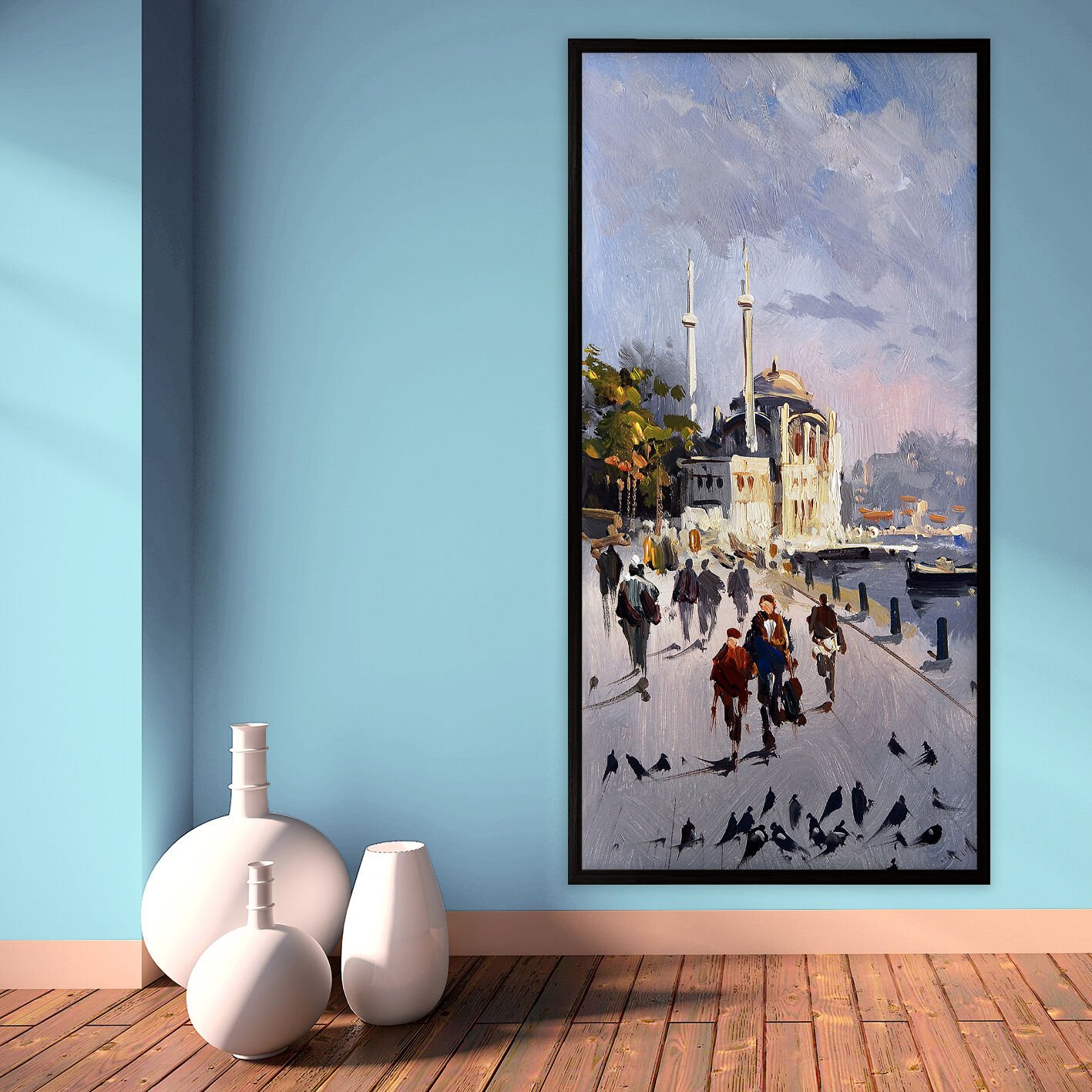 Kentin İçinden Manzara Dokulu Yağlıboya Tablo