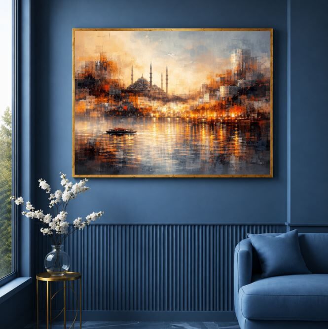 İstanbul Yağlı Boya Tablo Soyut Şehir Işıkları