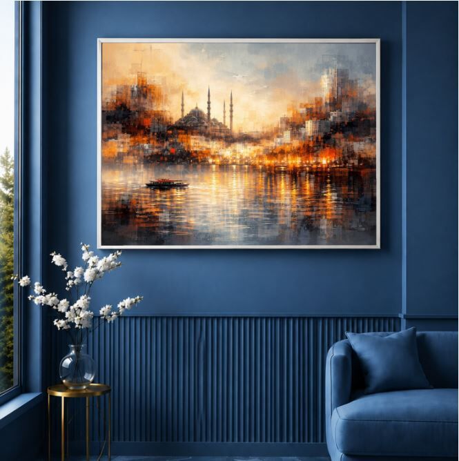 İstanbul Yağlı Boya Tablo Soyut Şehir Işıkları