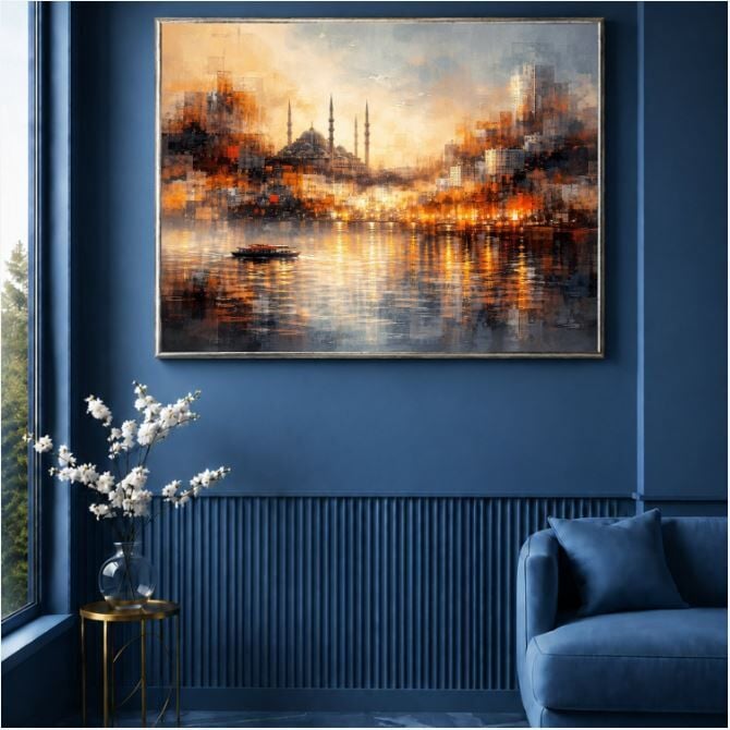 İstanbul Yağlı Boya Tablo Soyut Şehir Işıkları