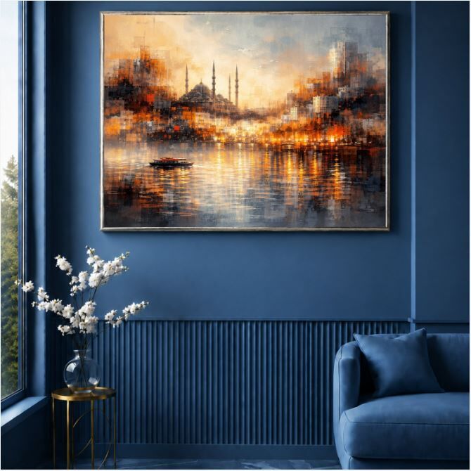 İstanbul Yağlı Boya Tablo Soyut Şehir Işıkları