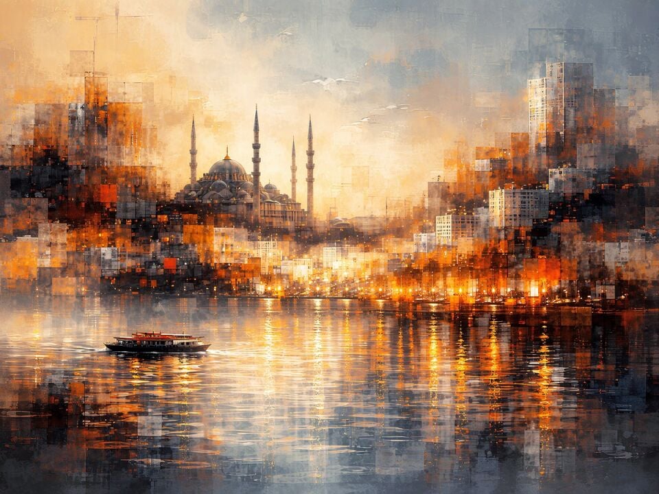 İstanbul Yağlı Boya Tablo Soyut Şehir Işıkları