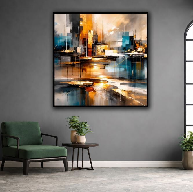 Modern Geometrik Soyut Tablo Dokulu Yağlı Boya Dekoratif Duvar Tablosu