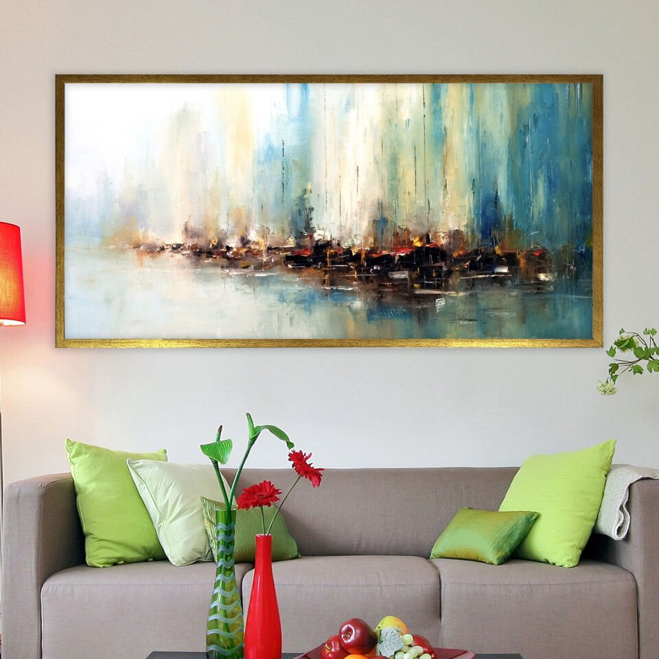 Ufukta Şehir Soyut Dokulu Yağlıboya Tablo