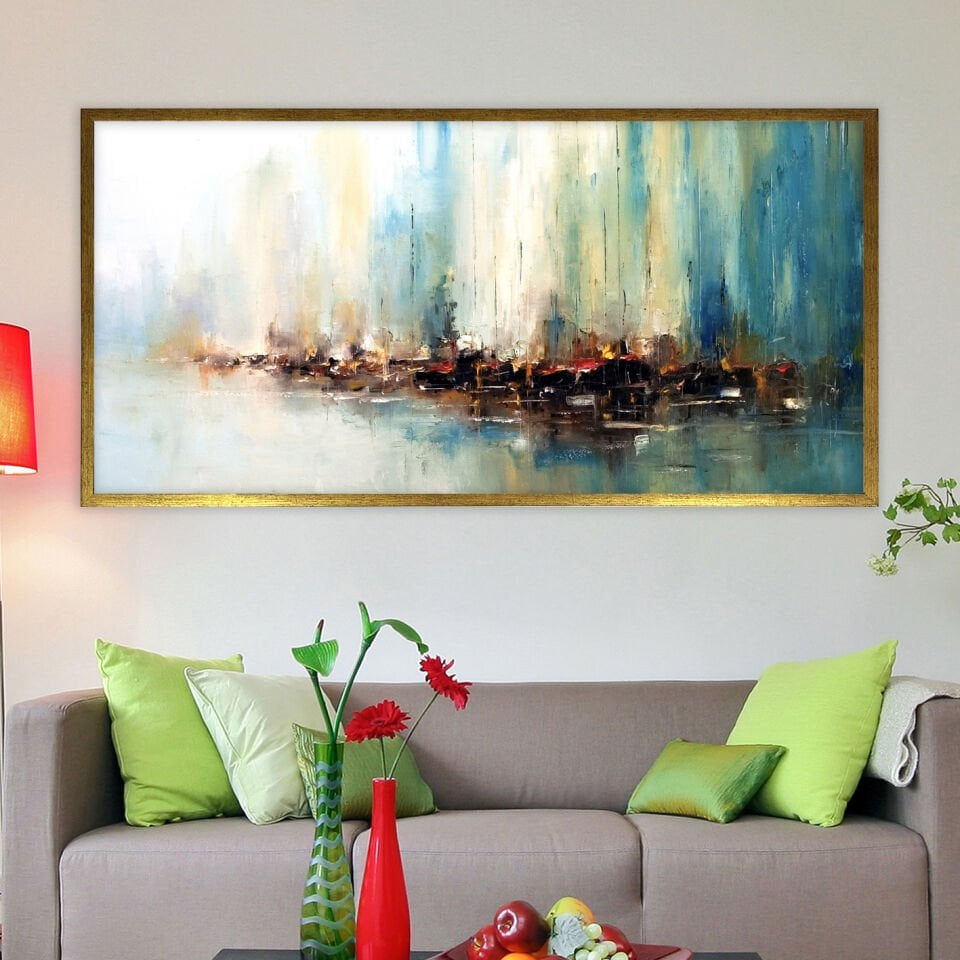 Ufukta Şehir Soyut Dokulu Yağlıboya Tablo