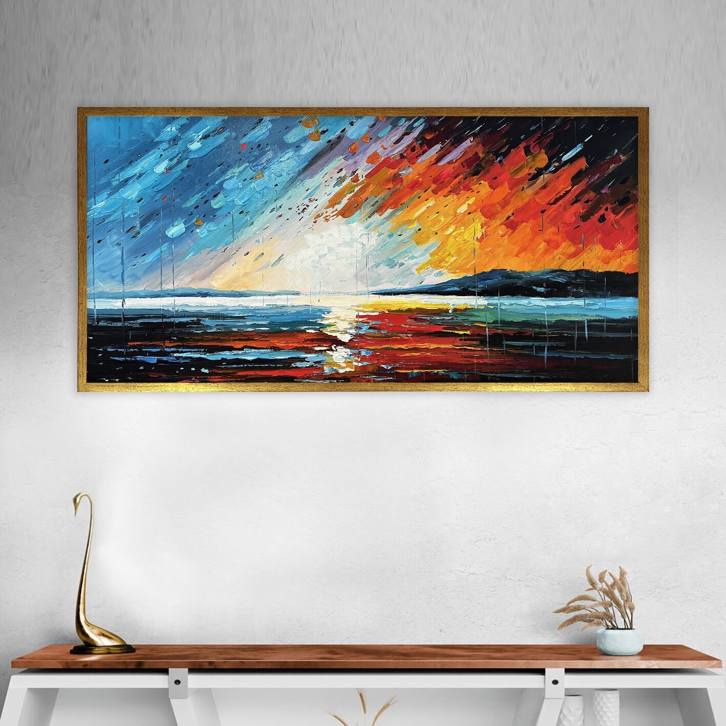 Gün Batımının Ritmi Soyut Dokulu Yağlıboya Tablo