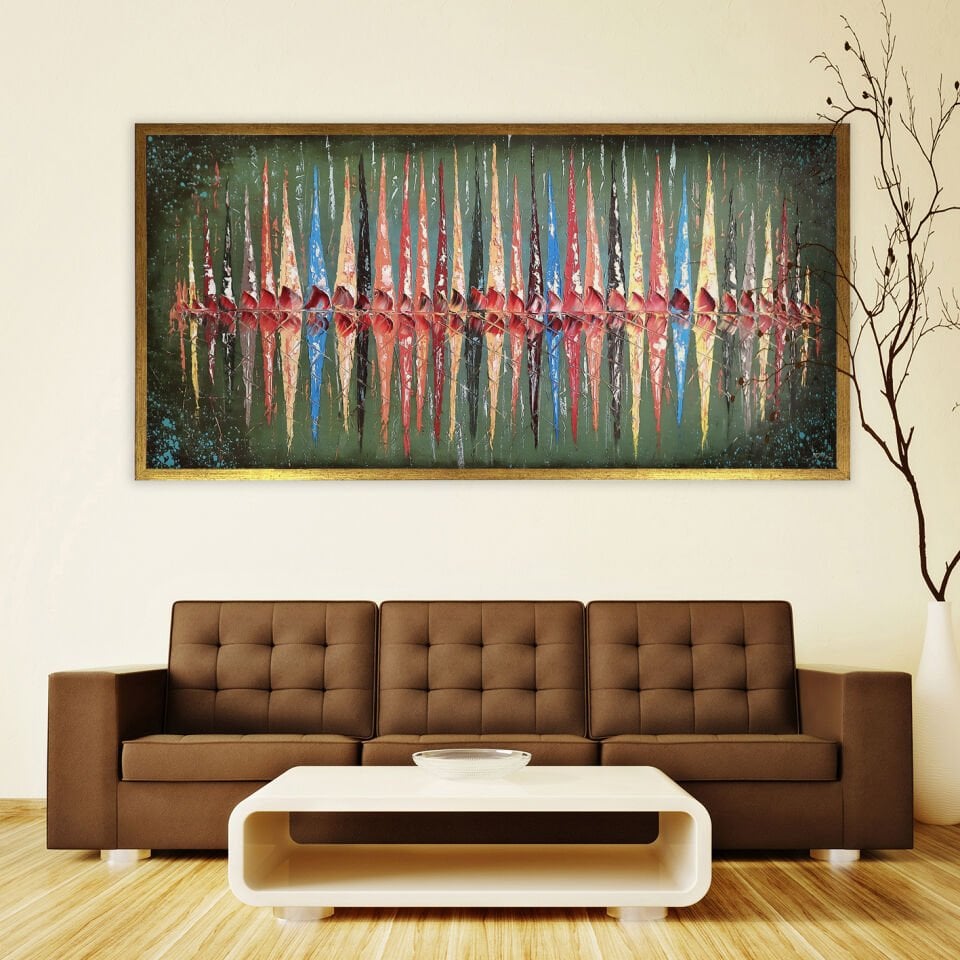 Ritmin Birliği Soyut Dokulu Yağlıboya Tablo