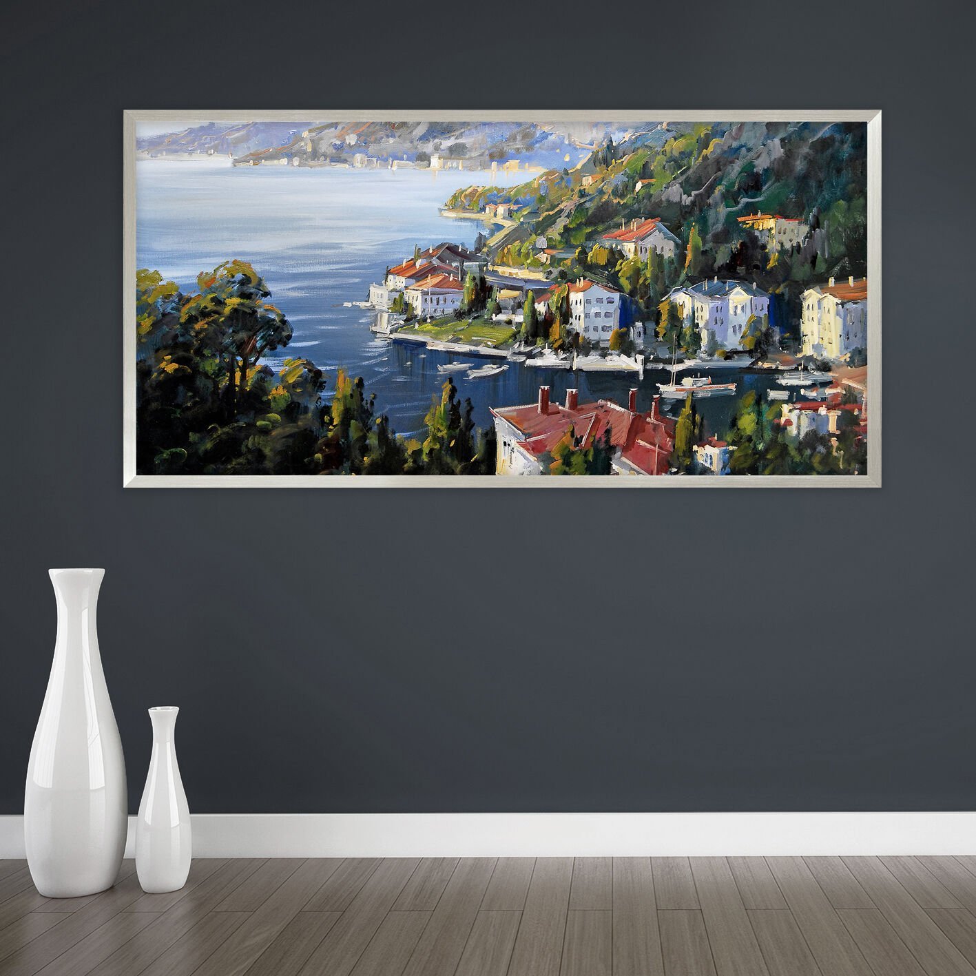 Yamaçtan Denize Manzara Dokulu Yağlıboya Tablo