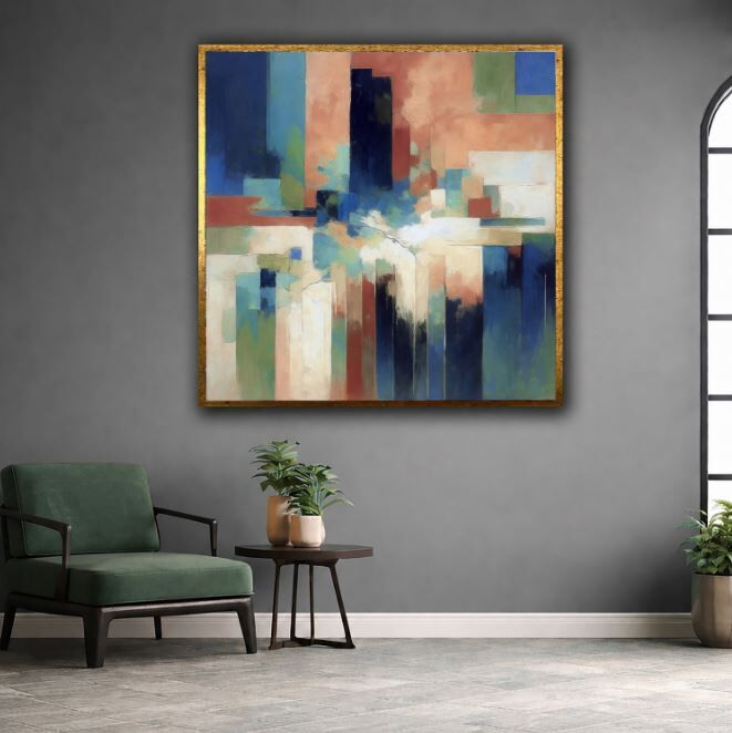 Geometrik Soyut Tablo Dokulu Yağlı Boya Modern Dekoratif Duvar Tablosu