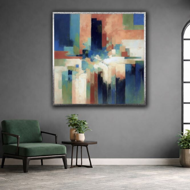 Geometrik Soyut Tablo Dokulu Yağlı Boya Modern Dekoratif Duvar Tablosu