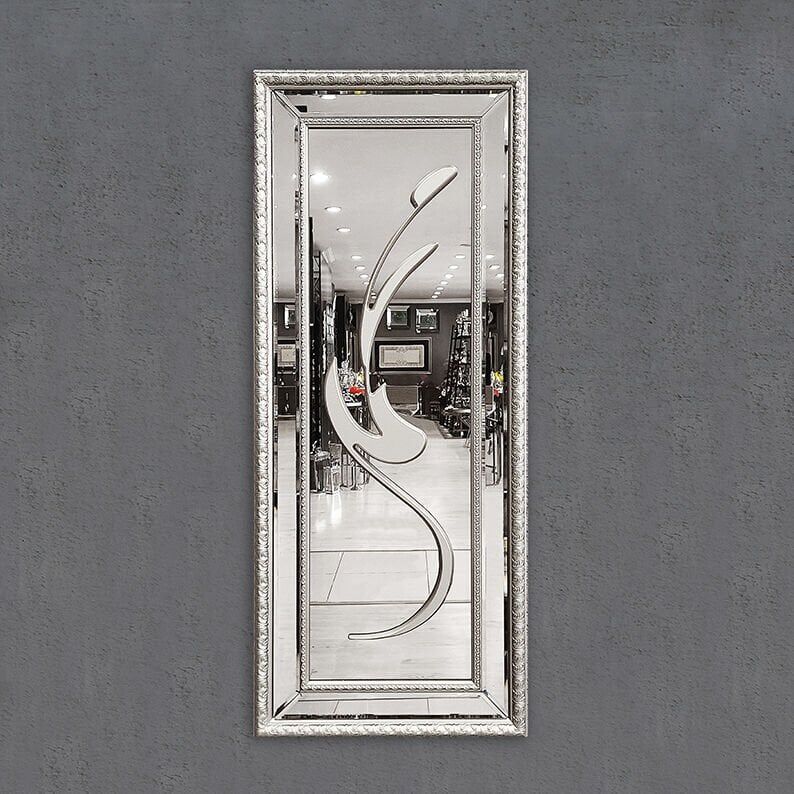 Elif Harfi Aynalı Tablo 40x100 cm - Gümüş