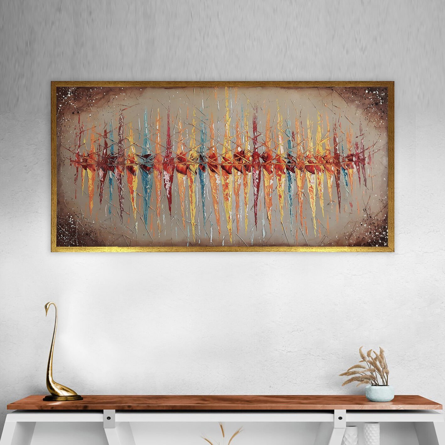 Renk Yağmuru Soyut Dokulu Yağlıboya Tablo