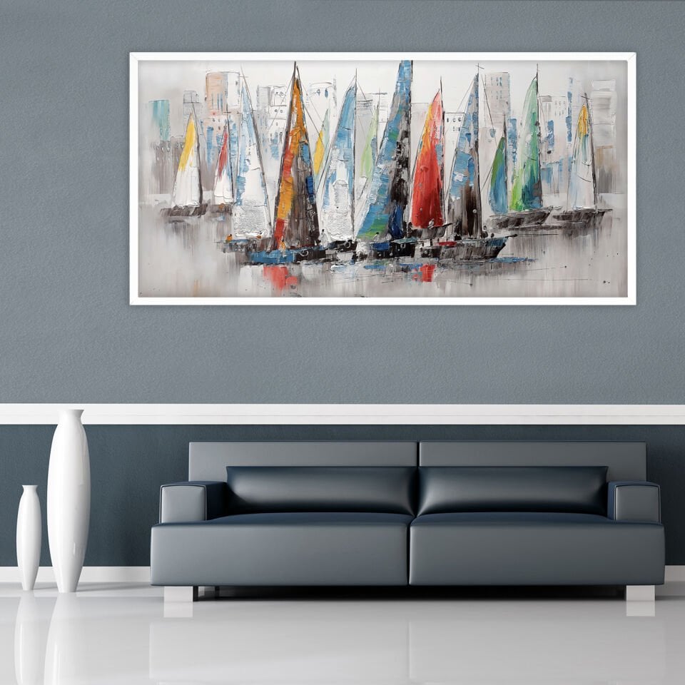 Denizde Yelken Dansı Soyut Dokulu Yağlıboya Tablo