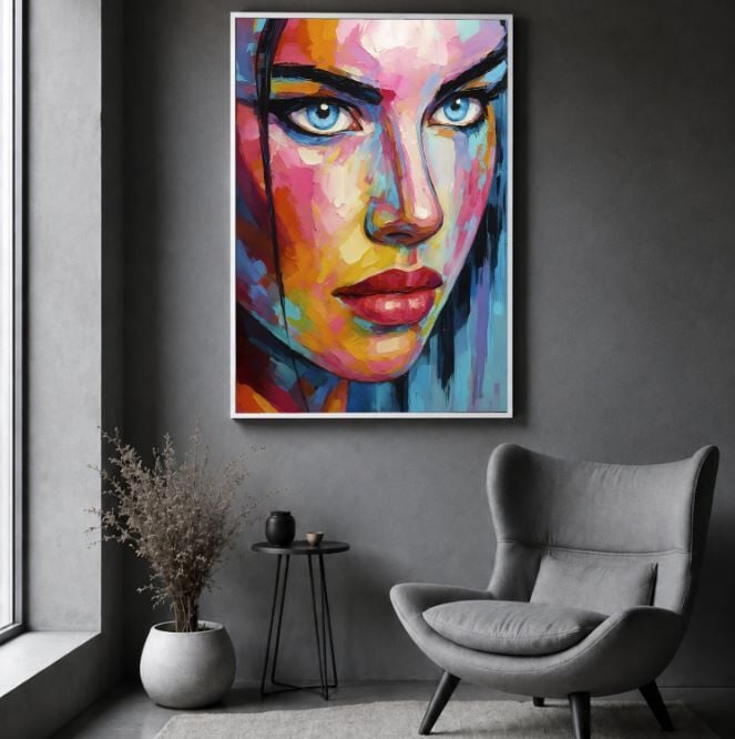 Renkli Kadın Portresi Tablosu Dokulu Yağlı Boya Modern Dekoratif Duvar Tablosu